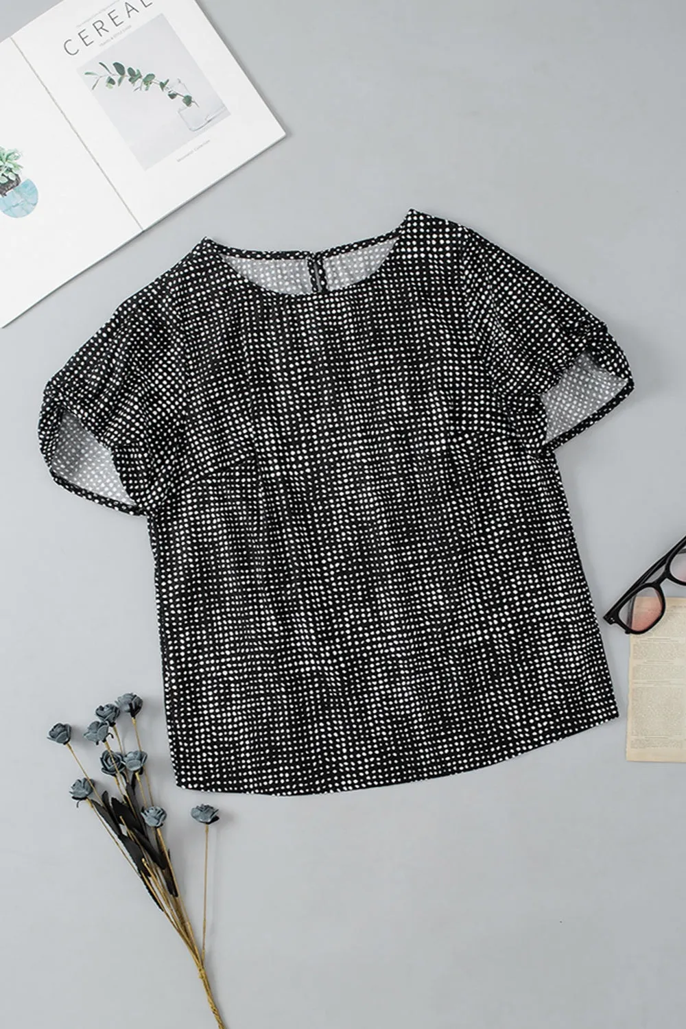 Printed Round Neck Short Sleeve Blouse sold by Charming Charlie product image thumbnail 2