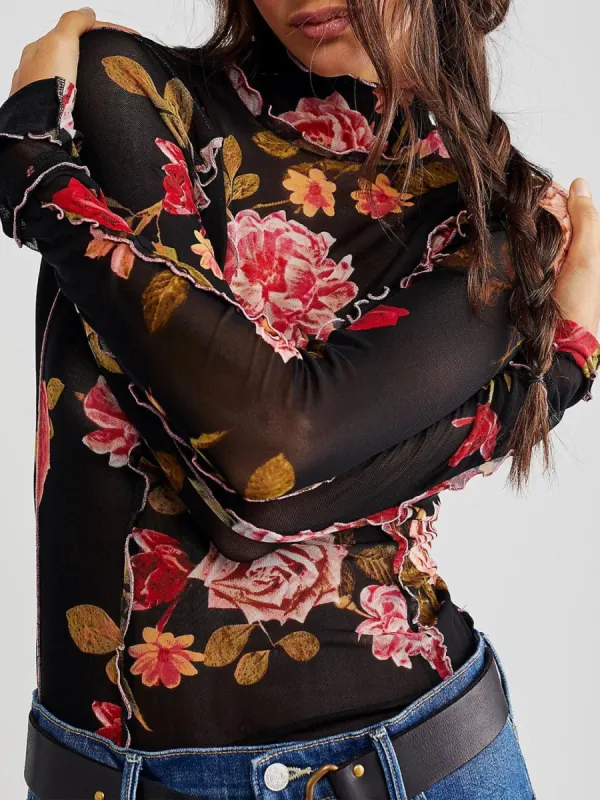 Floral Mock Neck Long Sleeve Top sold by Charming Charlie
