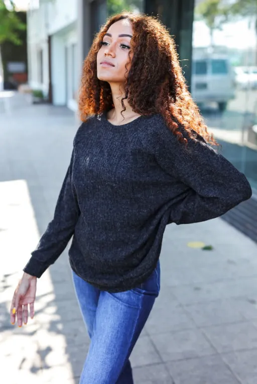 Beautiful You Charcoal Ribbed Brushed Hacci Sweater sold by Charming Charlie product image thumbnail 4