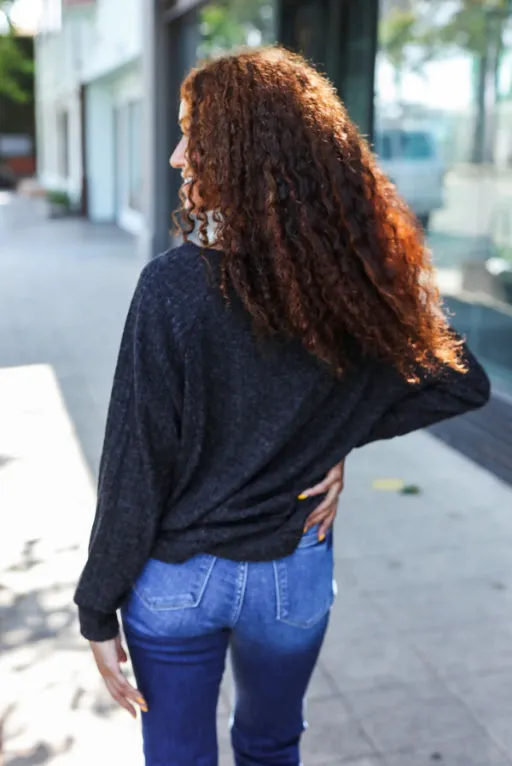 Beautiful You Charcoal Ribbed Brushed Hacci Sweater sold by Charming Charlie product image thumbnail 3