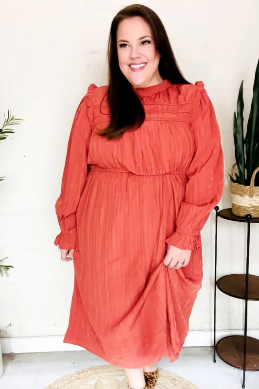 Love Found Rust Mock Neck Embossed Lined Dress sold by Charming Charlie