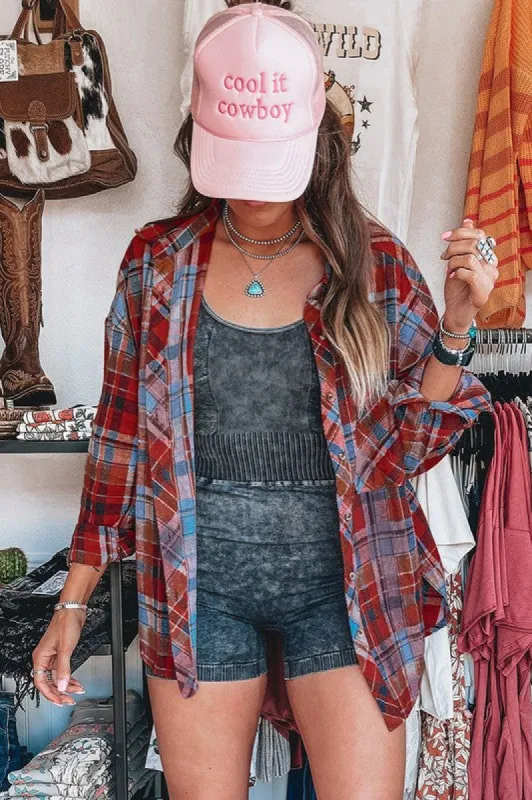 Orange Plaid Print Loose Vintage Shirt sold by Charming Charlie