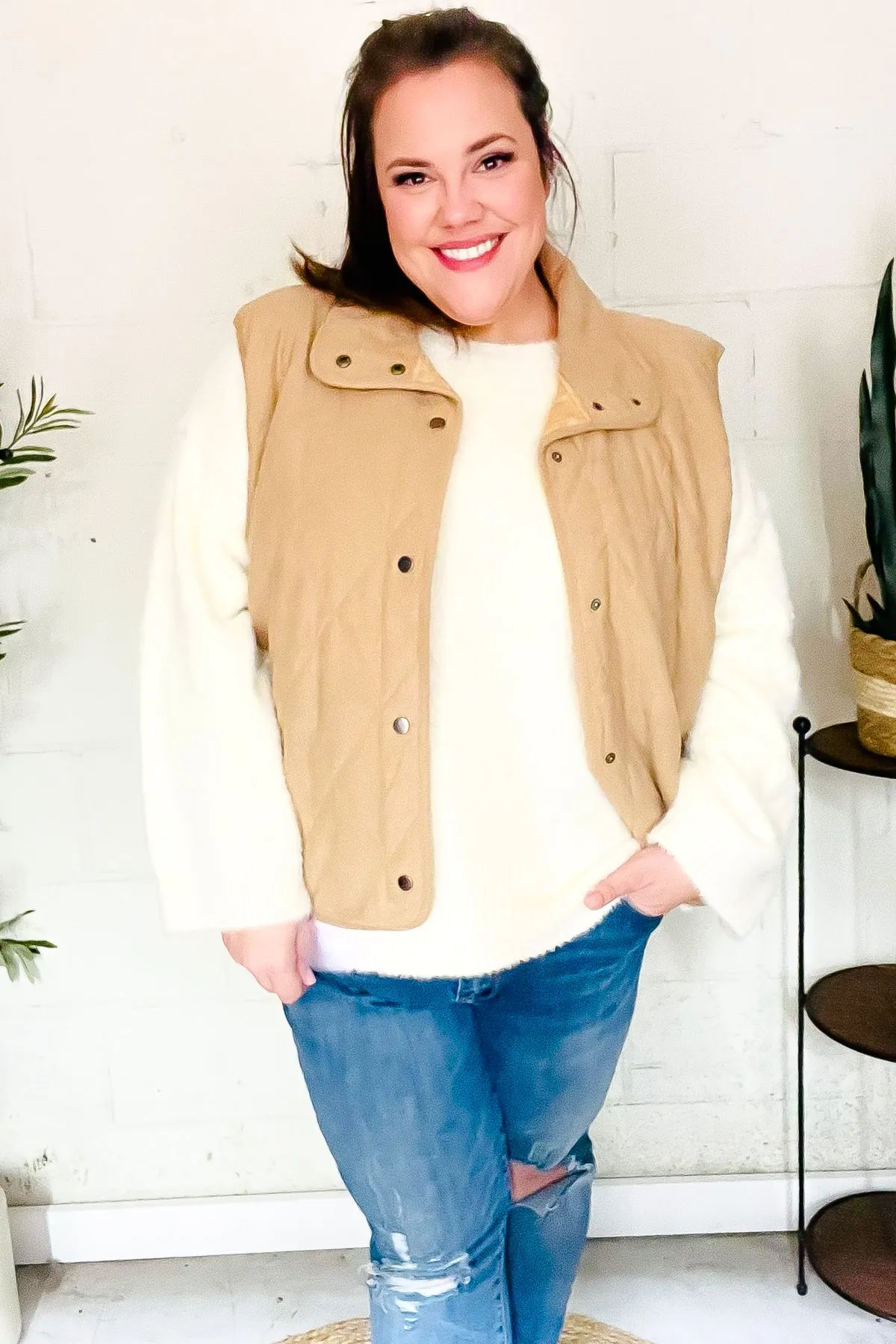 Fall Vibes Taupe Corduroy Snap Button Quilted Vest sold by Charming Charlie product image thumbnail 5