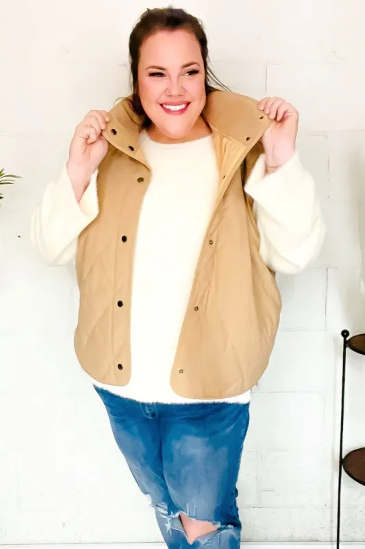 Fall Vibes Taupe Corduroy Snap Button Quilted Vest sold by Charming Charlie