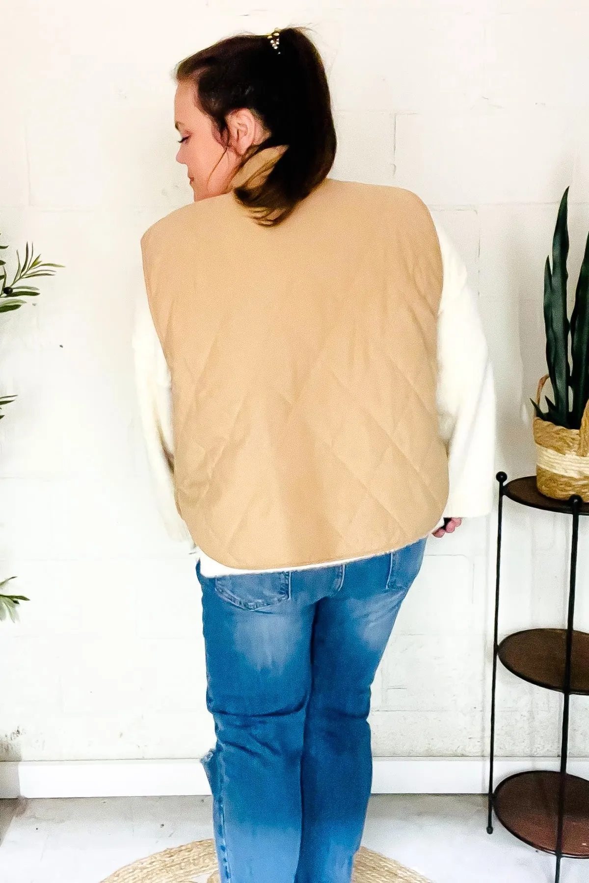 Fall Vibes Taupe Corduroy Snap Button Quilted Vest sold by Charming Charlie product image thumbnail 4