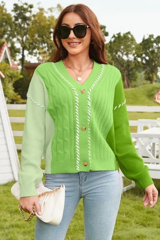 Color Block Patchwork Embroideried V Neck Sweater sold by Charming Charlie product image thumbnail 3