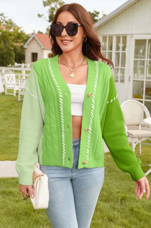 Color Block Patchwork Embroideried V Neck Sweater sold by Charming Charlie