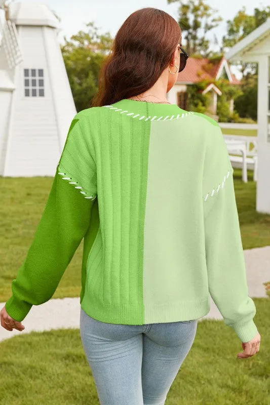 Color Block Patchwork Embroideried V Neck Sweater sold by Charming Charlie product image thumbnail 4
