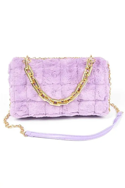 Quilted Faux Fur Chunky Chain Crossbody Bag sold by Charming Charlie