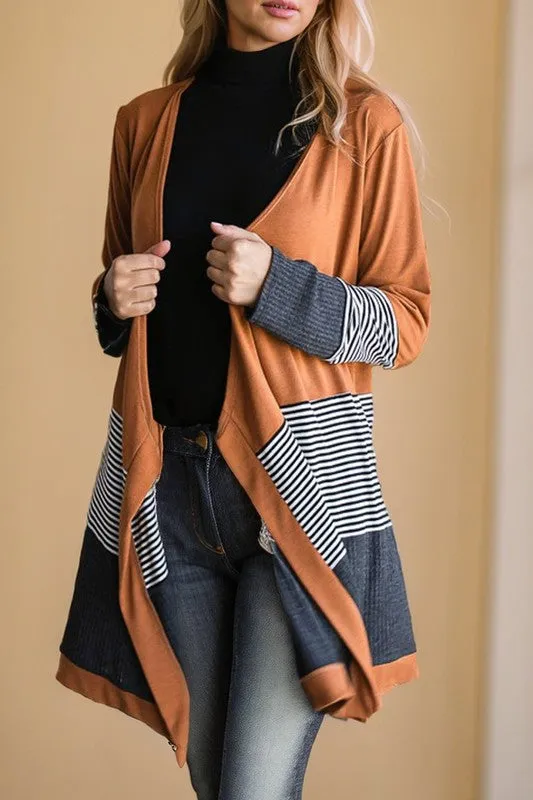 Colorblock Striped Waffle Patchwork Open Cardigan sold by Charming Charlie product image thumbnail 2