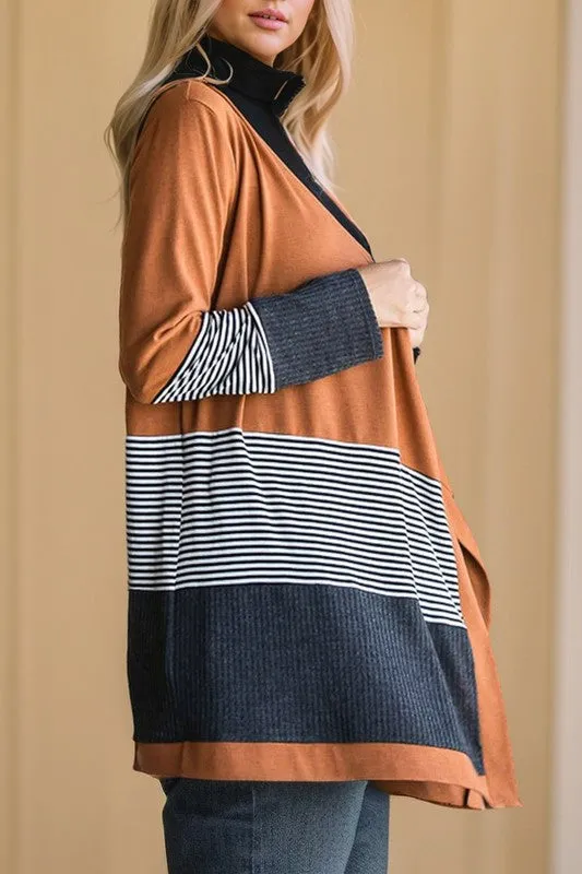 Colorblock Striped Waffle Patchwork Open Cardigan sold by Charming Charlie product image thumbnail 3