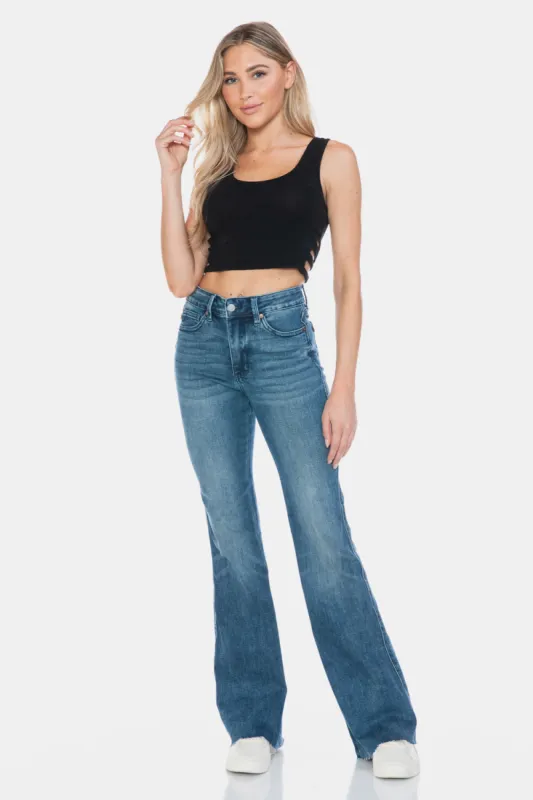 Judy Blue Full Size Tummy Control Cut Hem Flare Jeans sold by Charming Charlie