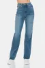Judy Blue Full Size Tummy Control Cut Raw Hem Straight Jeans sold by Charming Charlie