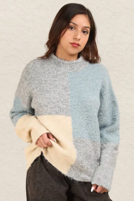 VERY J Color Block Mock Neck Drop Shoulder Sweater sold by Charming Charlie