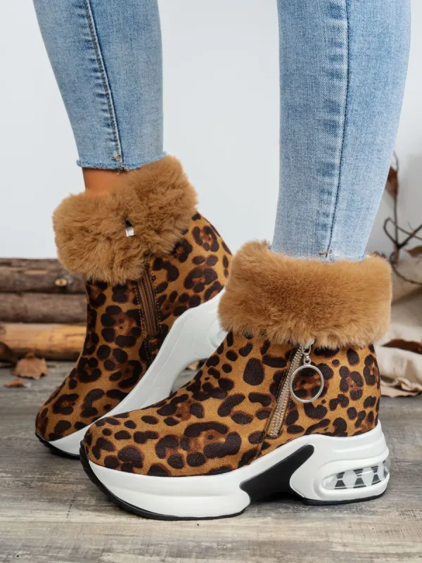 Side Zipper Leopard Platform Boots sold by Charming Charlie