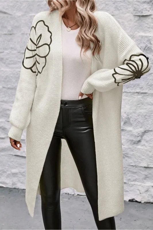 Full Size Flower Open Front Long Sleeve Cardigan sold by Charming Charlie