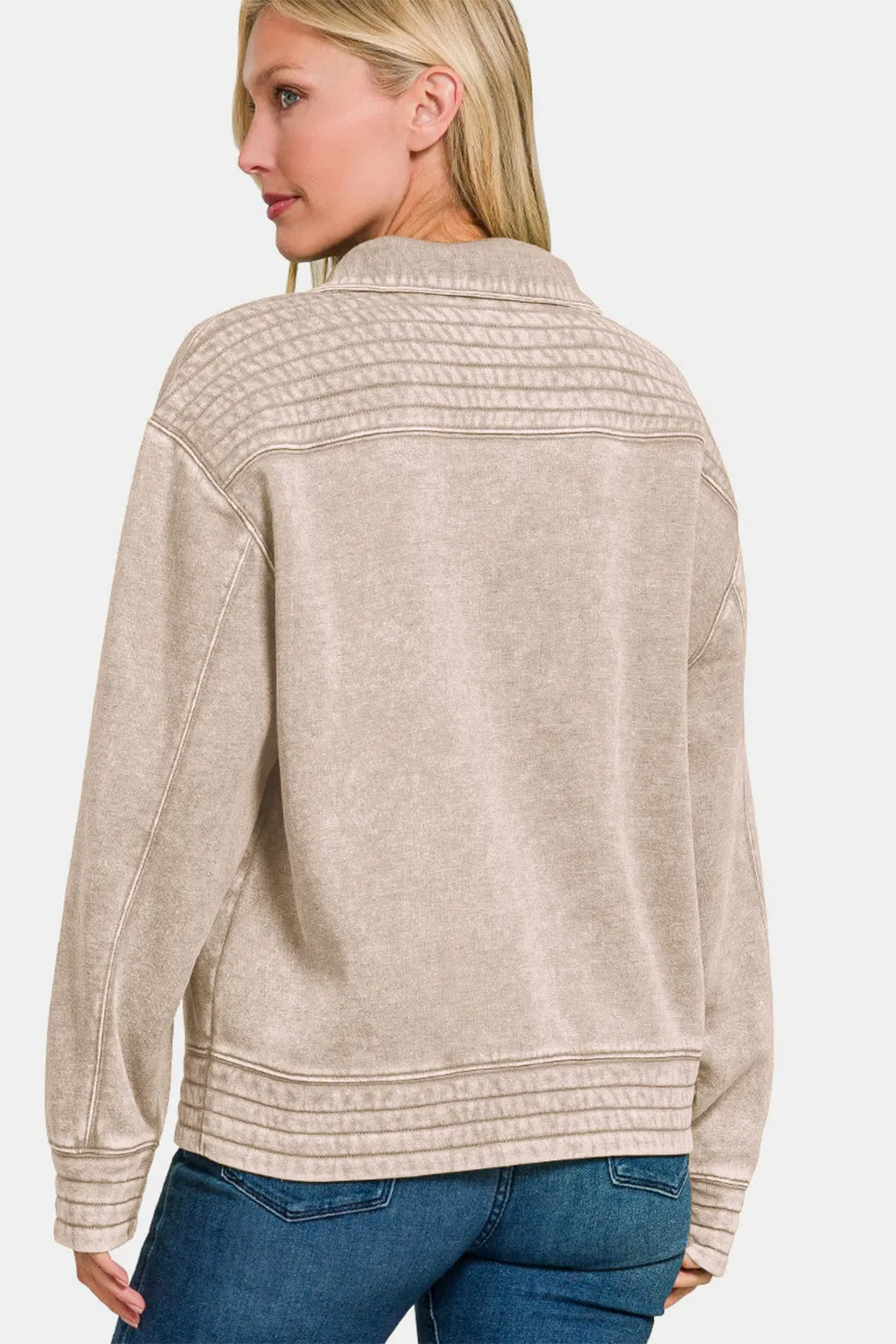 Zenana Acid Washed Half Snap Fleece Sweatshirt sold by Charming Charlie product image thumbnail 2