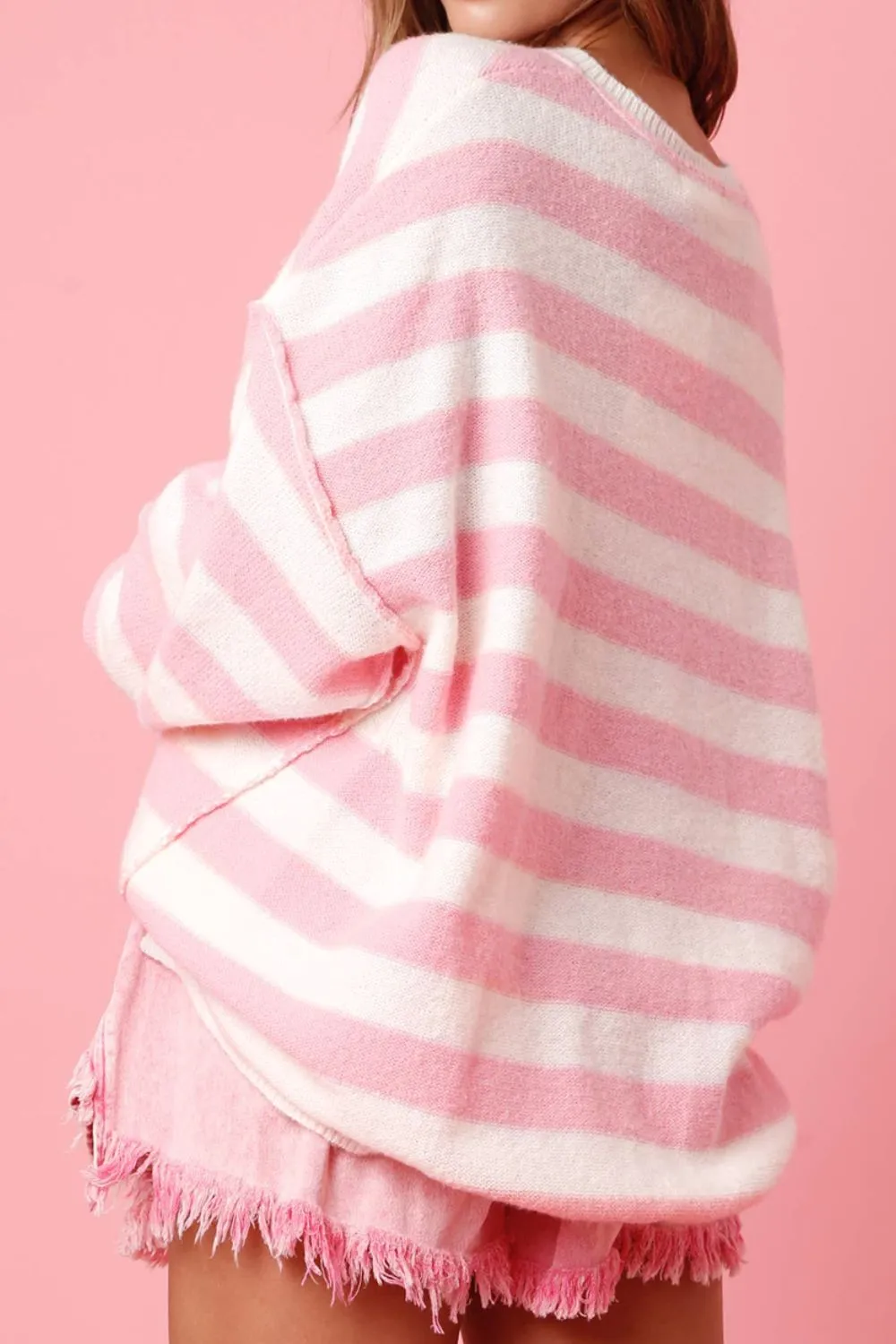 Exposed Seam Striped Round Neck Long Sleeve Sweater sold by Charming Charlie product image thumbnail 2