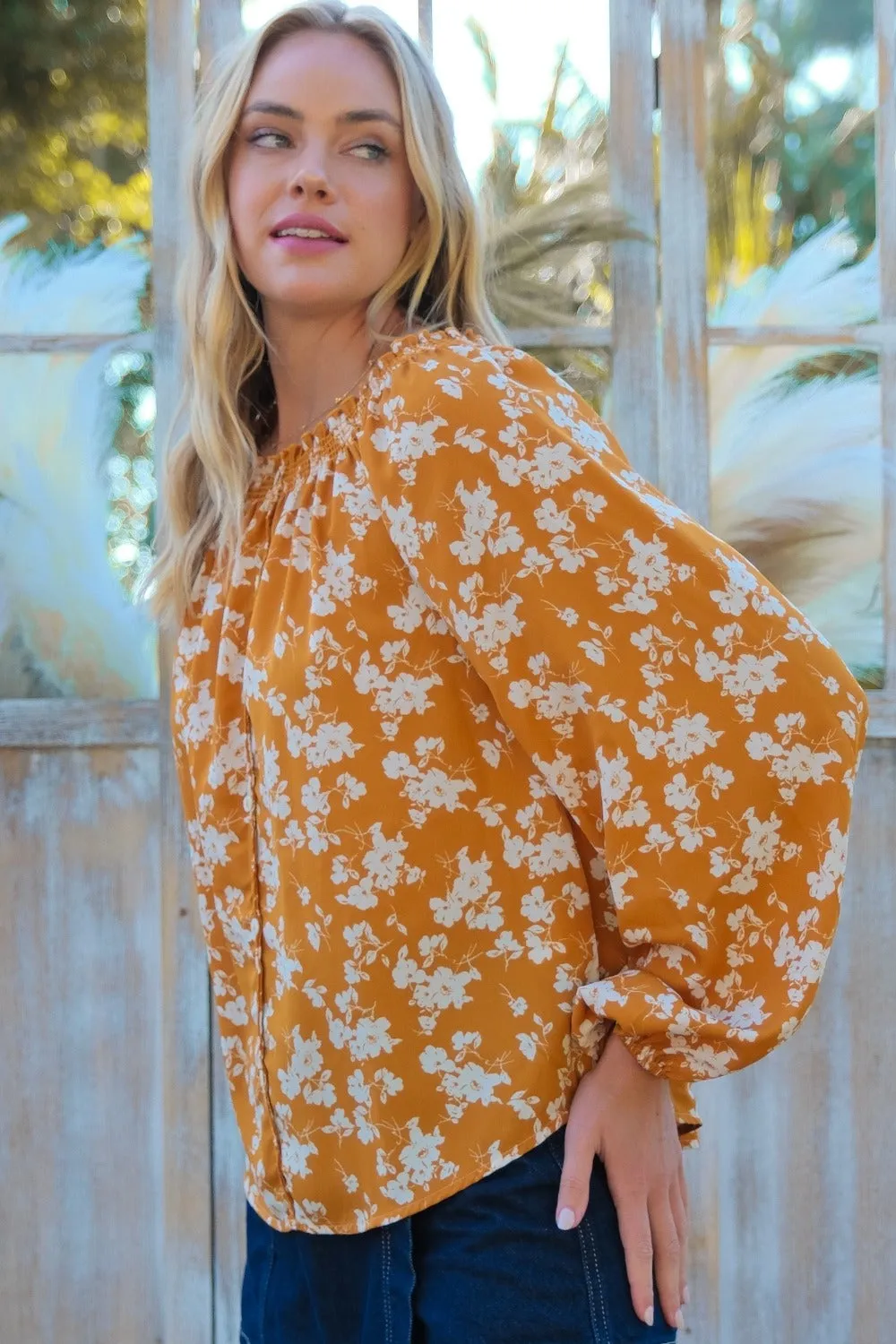 Hailey & Co Floral Off-Shoulder Balloon Sleeve Blouse sold by Charming Charlie product image thumbnail 3