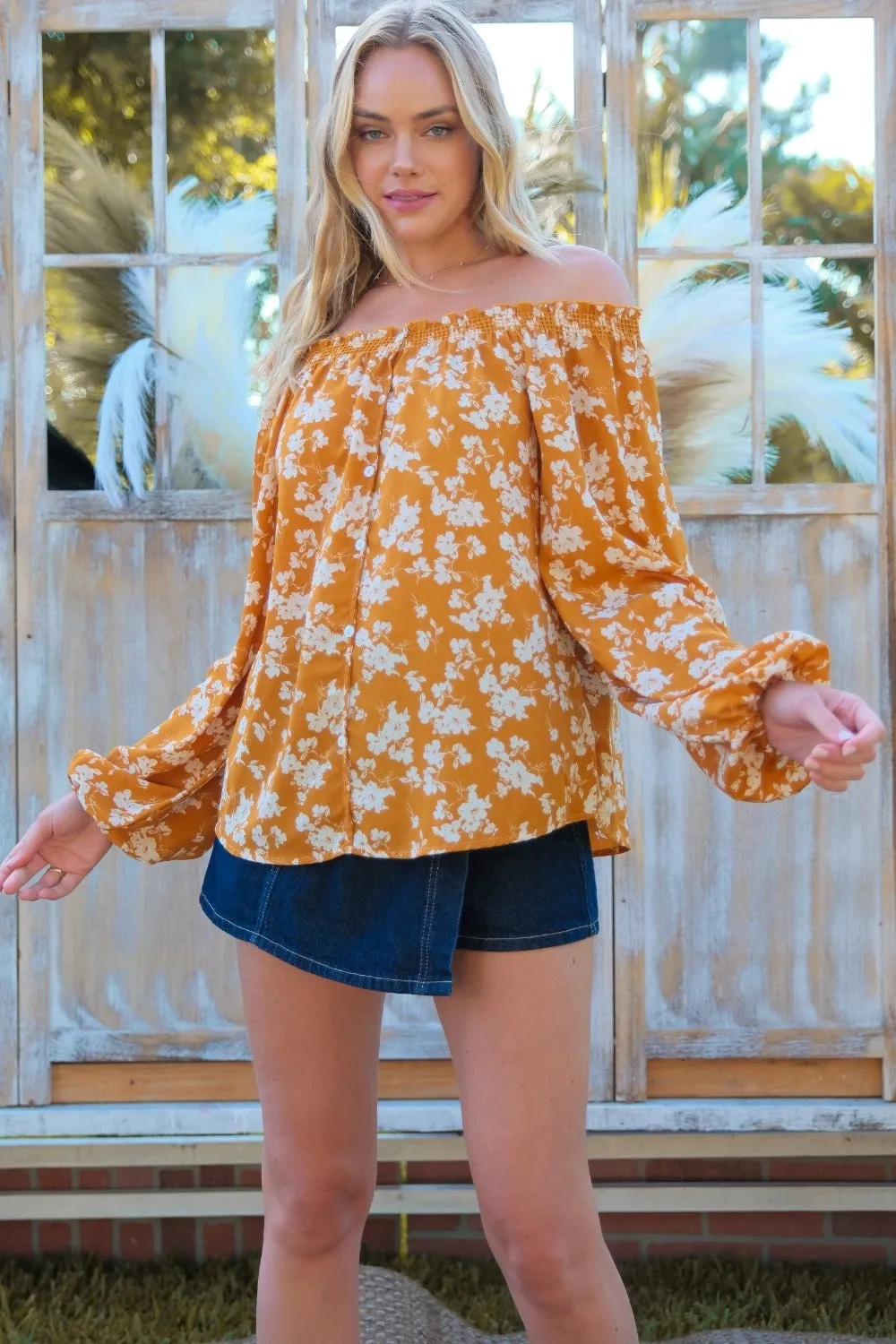 Hailey & Co Floral Off-Shoulder Balloon Sleeve Blouse sold by Charming Charlie product image thumbnail 4