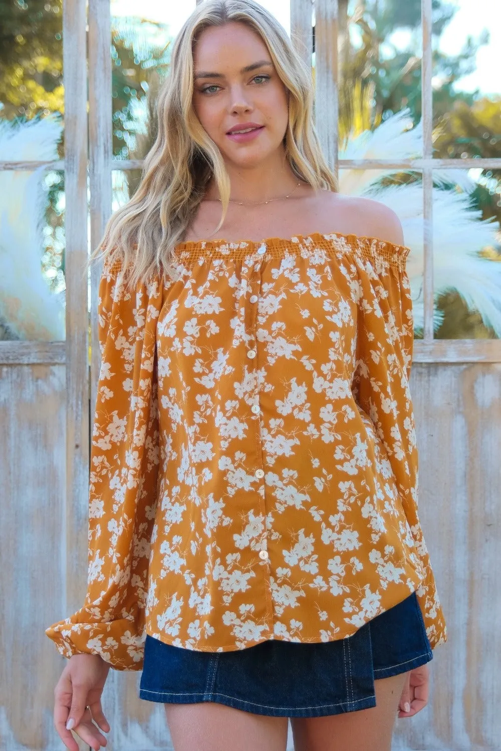 Hailey & Co Floral Off-Shoulder Balloon Sleeve Blouse sold by Charming Charlie