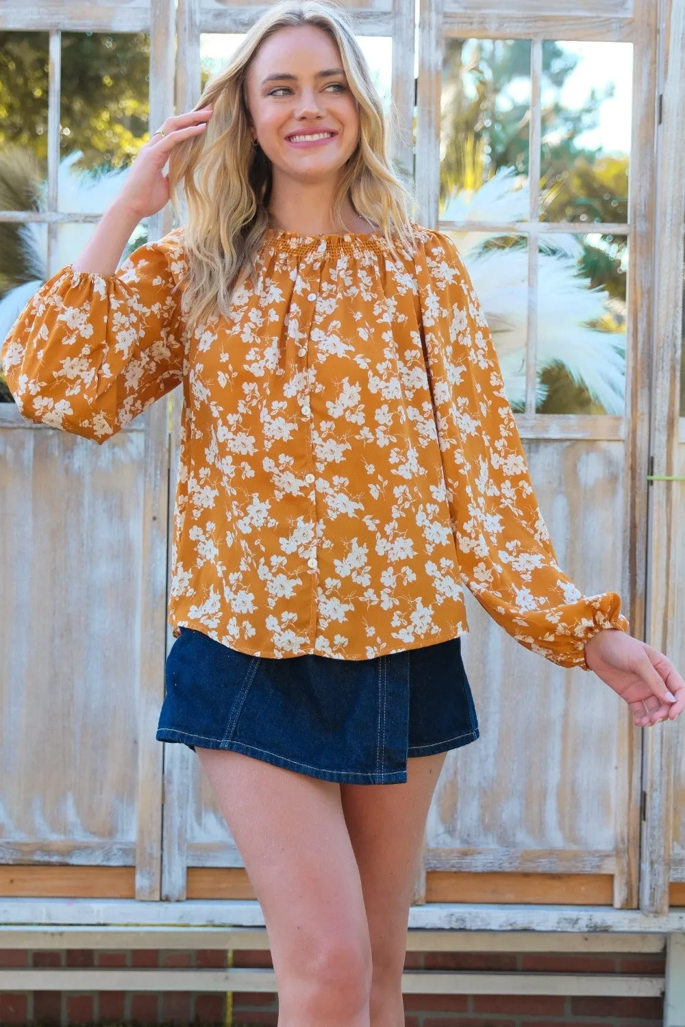 Hailey & Co Floral Off-Shoulder Balloon Sleeve Blouse sold by Charming Charlie product image thumbnail 5