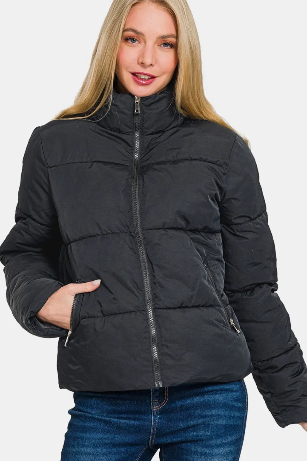Zenana Zip Up Turtleneck Puffer Jacket with Pockets sold by Charming Charlie product image thumbnail 3