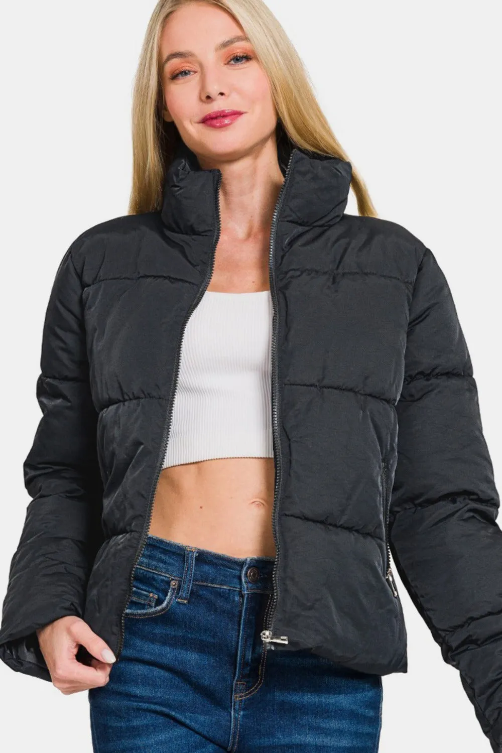 Zenana Zip Up Turtleneck Puffer Jacket with Pockets sold by Charming Charlie