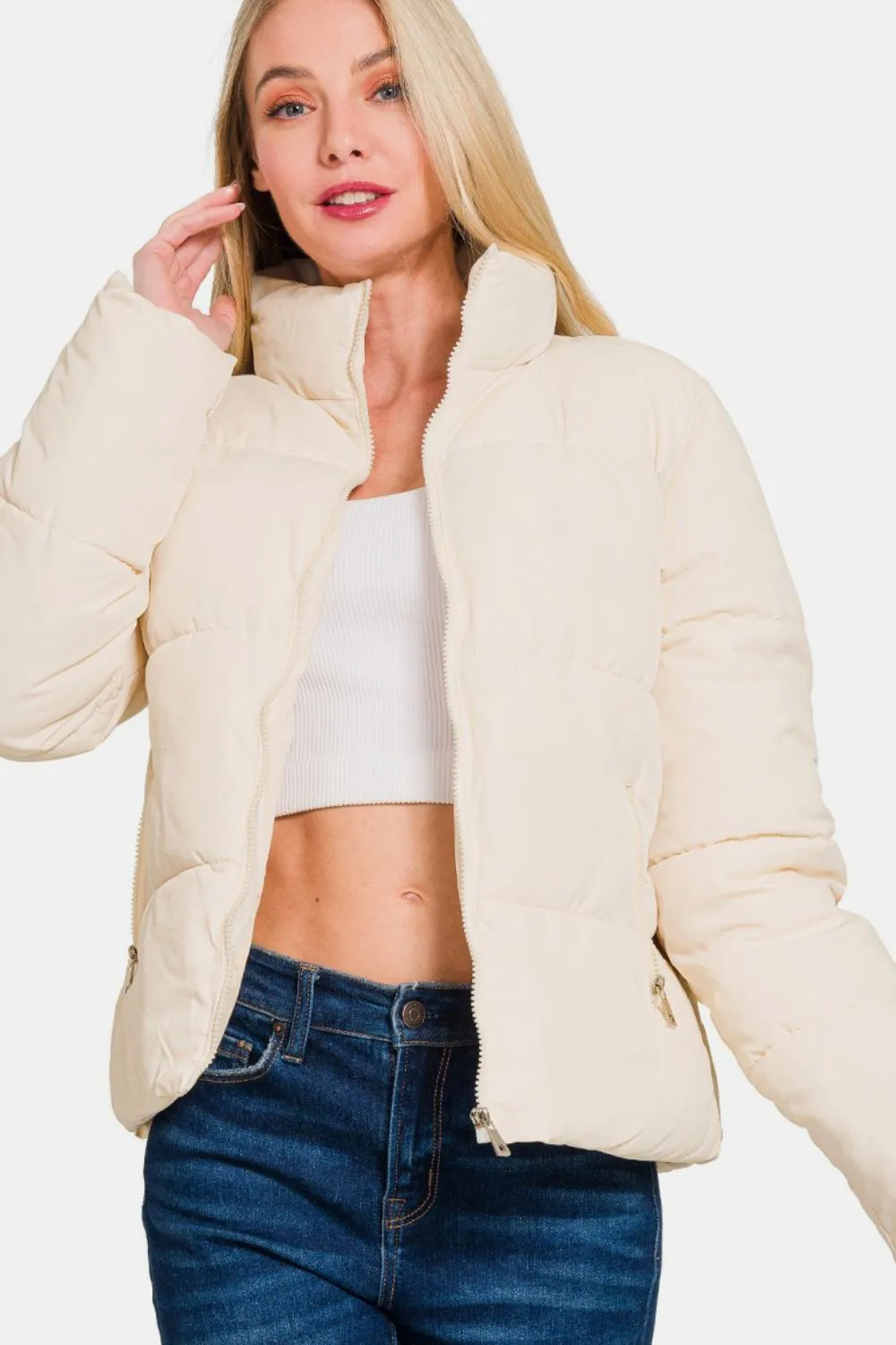 Zenana Zip Up Turtleneck Puffer Jacket with Pockets sold by Charming Charlie product image thumbnail 2
