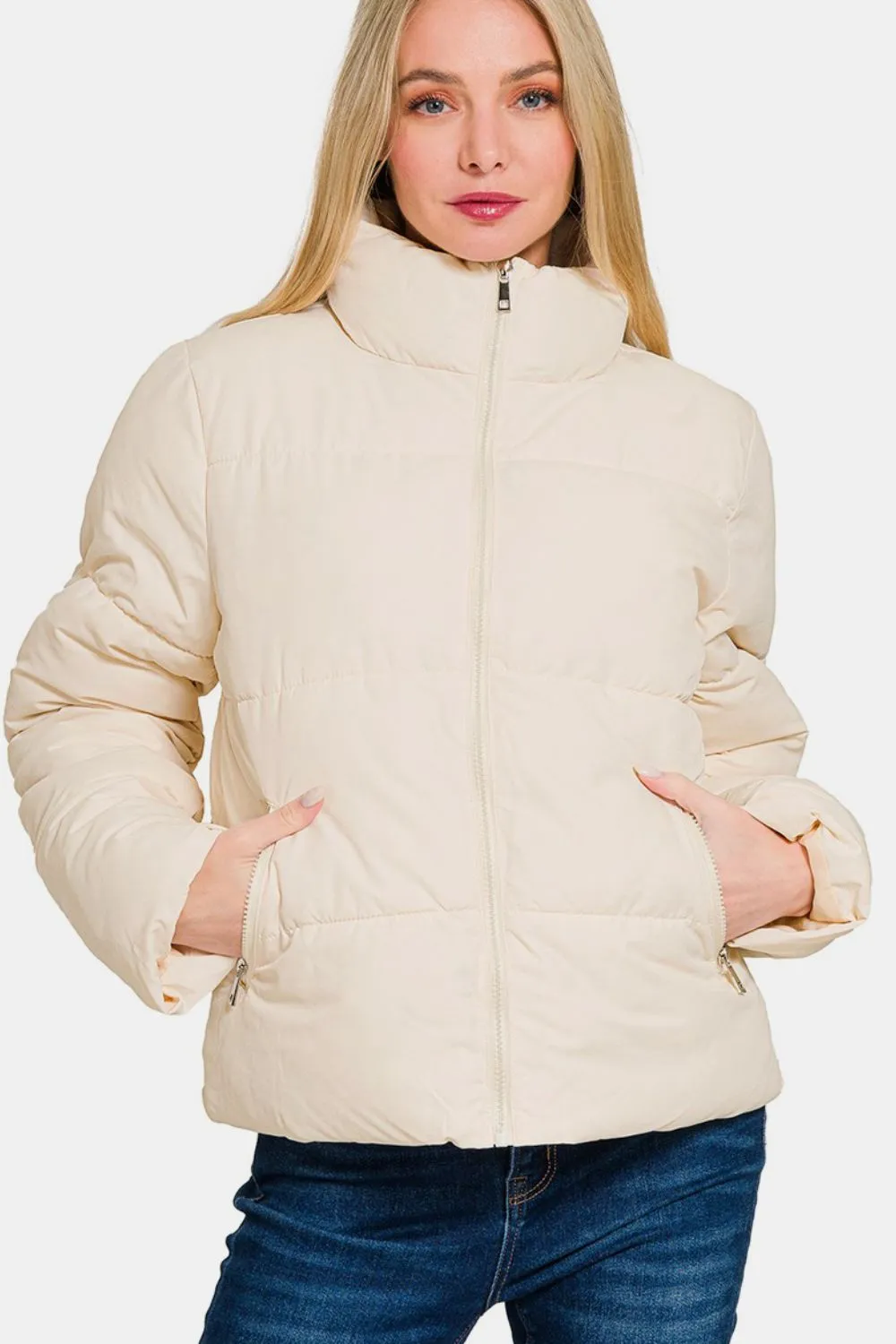 Zenana Zip Up Turtleneck Puffer Jacket with Pockets sold by Charming Charlie