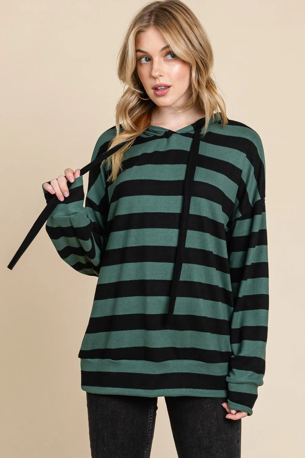 BOMBOM Drawstring Striped Dropped Shoulder Hoodie sold by Charming Charlie product image thumbnail 4