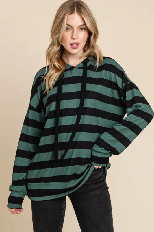 BOMBOM Drawstring Striped Dropped Shoulder Hoodie sold by Charming Charlie