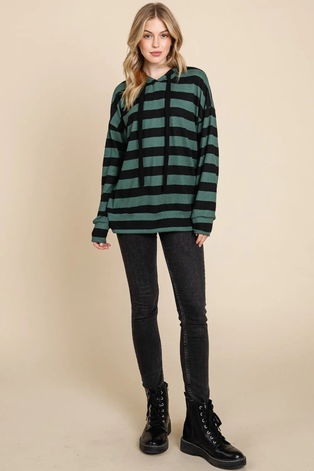 BOMBOM Drawstring Striped Dropped Shoulder Hoodie sold by Charming Charlie product image thumbnail 5