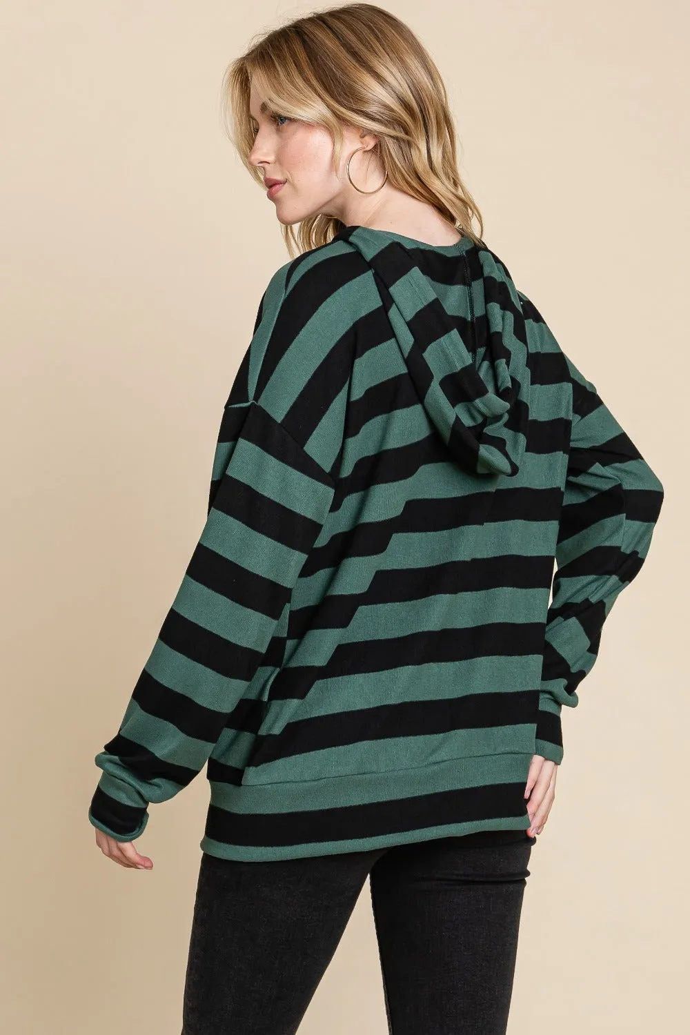 BOMBOM Drawstring Striped Dropped Shoulder Hoodie sold by Charming Charlie product image thumbnail 2