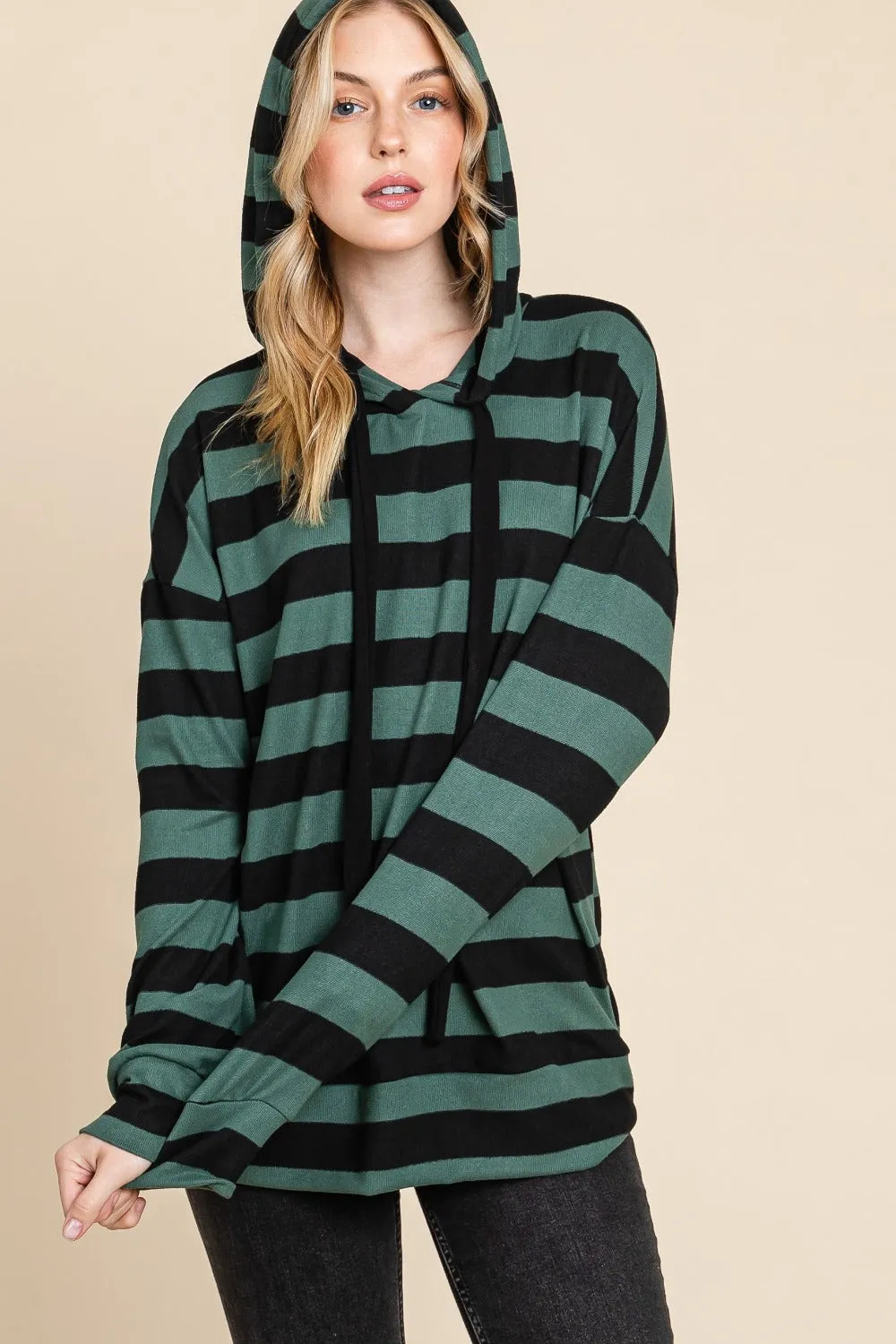 BOMBOM Drawstring Striped Dropped Shoulder Hoodie sold by Charming Charlie product image thumbnail 3