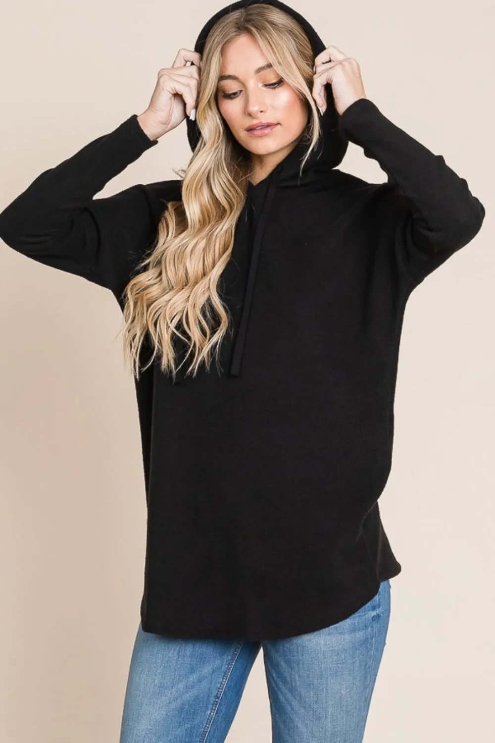 BOMBOM Contrast Drawstring Drop Shoulder Knit Hoodie sold by Charming Charlie product image thumbnail 3