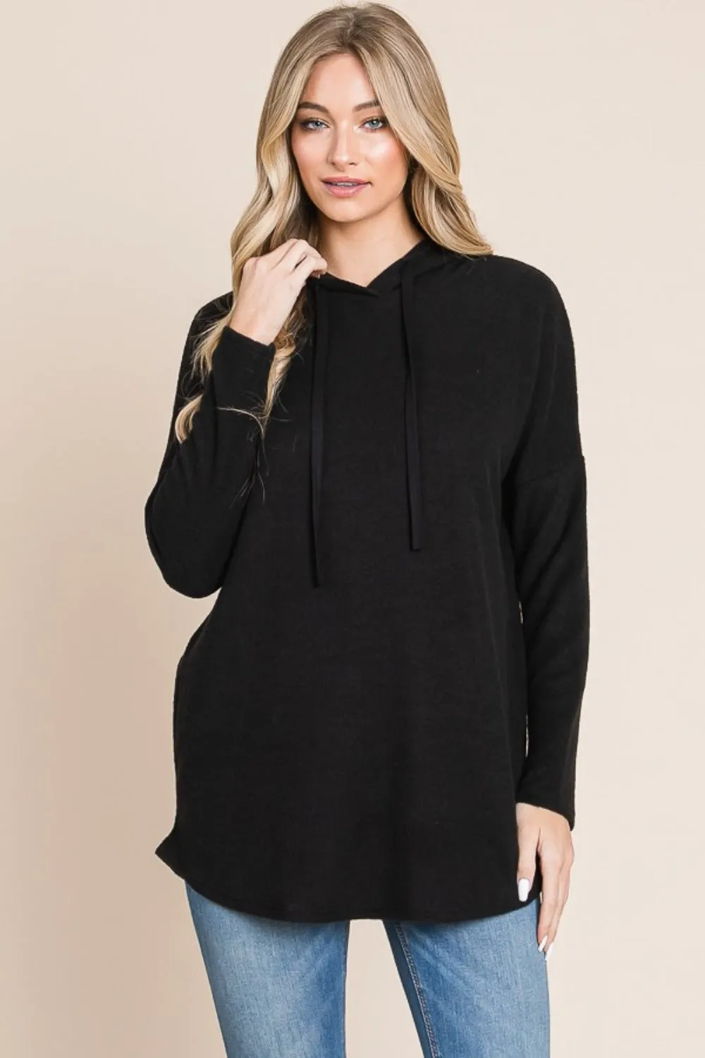 BOMBOM Contrast Drawstring Drop Shoulder Knit Hoodie sold by Charming Charlie