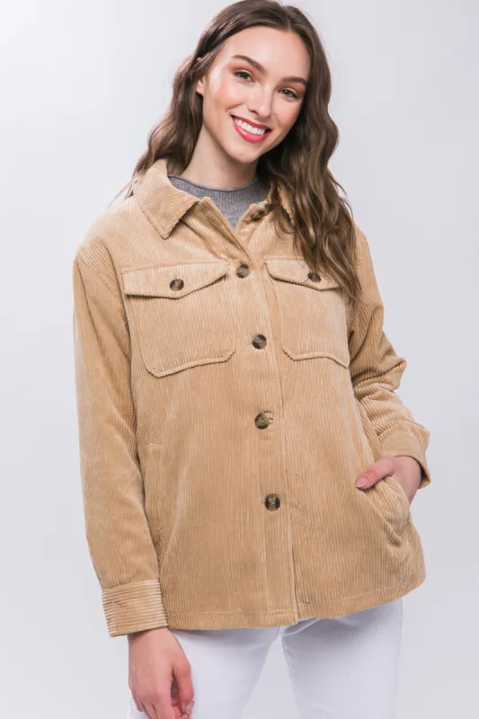 Love Tree Corduroy Button Up Jacket with Sherpa Inside sold by Charming Charlie