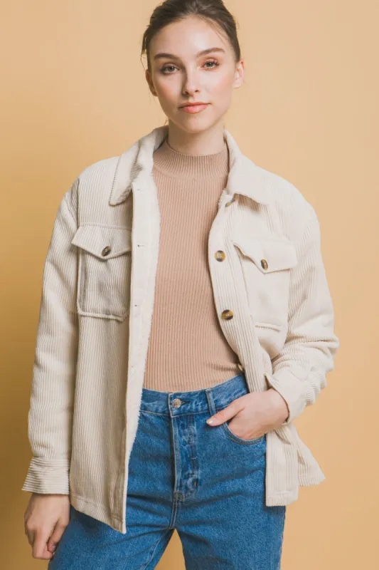 Love Tree Corduroy Button Up Jacket with Sherpa Inside sold by Charming Charlie