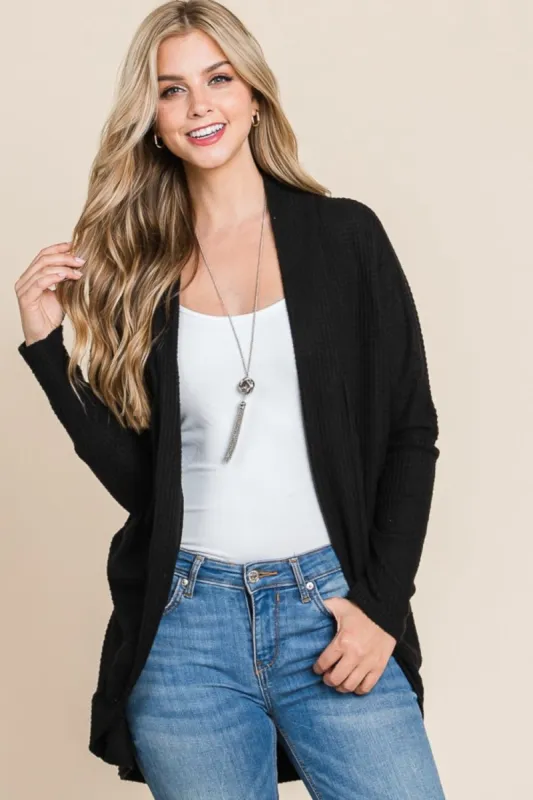 BOMBOM Open Front Waffle Knit Cocoon Cardigan sold by Charming Charlie