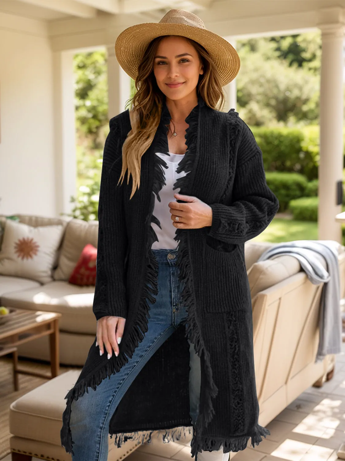 Fringe Open Front Long Sleeve Cardigan sold by Charming Charlie product image thumbnail 4