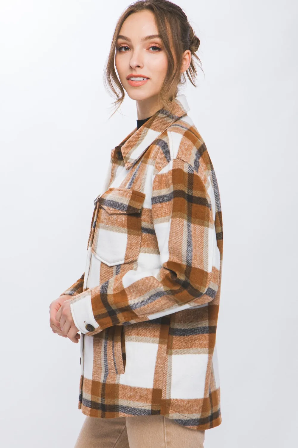 Love Tree Plaid Button Up Shacket sold by Charming Charlie product image thumbnail 3