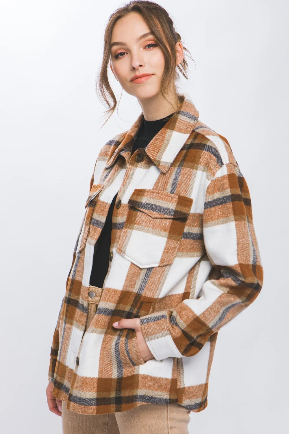 Love Tree Plaid Button Up Shacket sold by Charming Charlie product image thumbnail 4