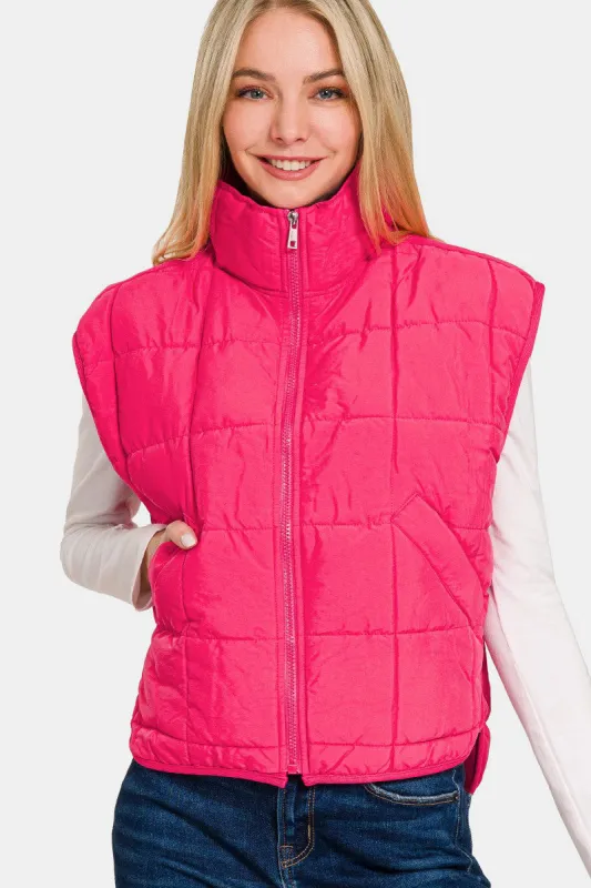 Zenana Zip Up Cropped Puffer Vest with Pockets sold by Charming Charlie