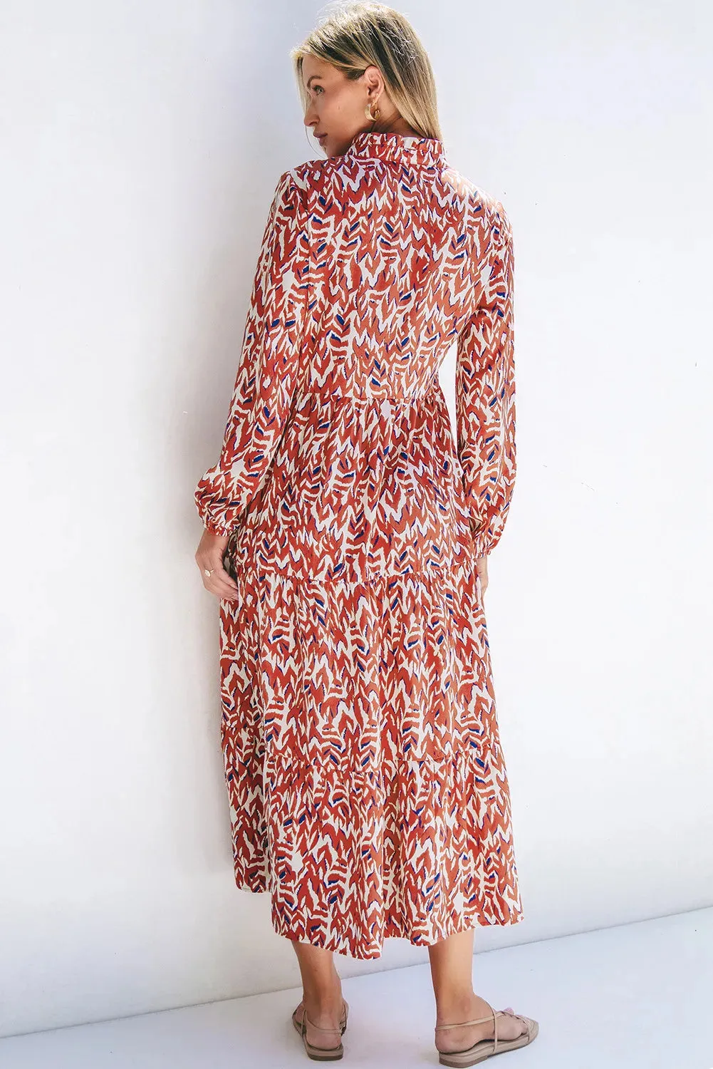 Printed Notched Long Sleeve Dress sold by Charming Charlie product image thumbnail 4