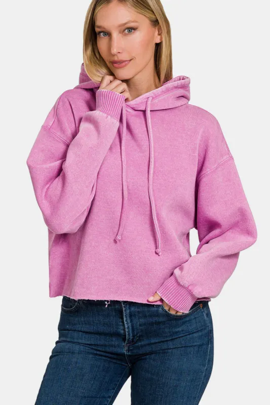 Zenana Acid Wash Fleece Cropped Hoodie sold by Charming Charlie