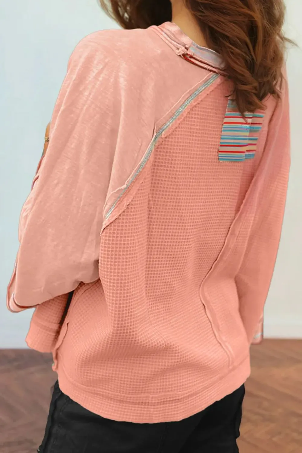 Waffle-Knit Round Neck Long Sleeve Top sold by Charming Charlie product image thumbnail 3