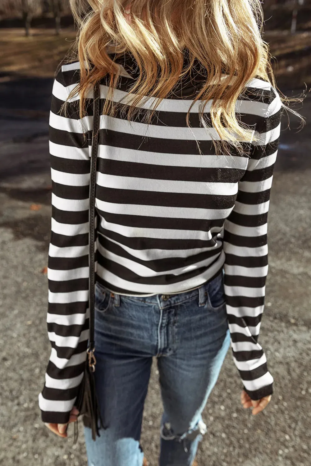 Striped Turtleneck Long Sleeve Knit Top sold by Charming Charlie product image thumbnail 2