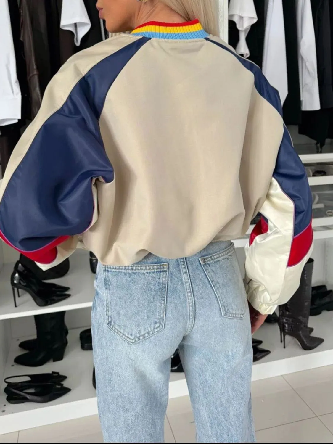 Contrast Baseball Collar Zip Up Long Sleeve Jacket sold by Charming Charlie product image thumbnail 2