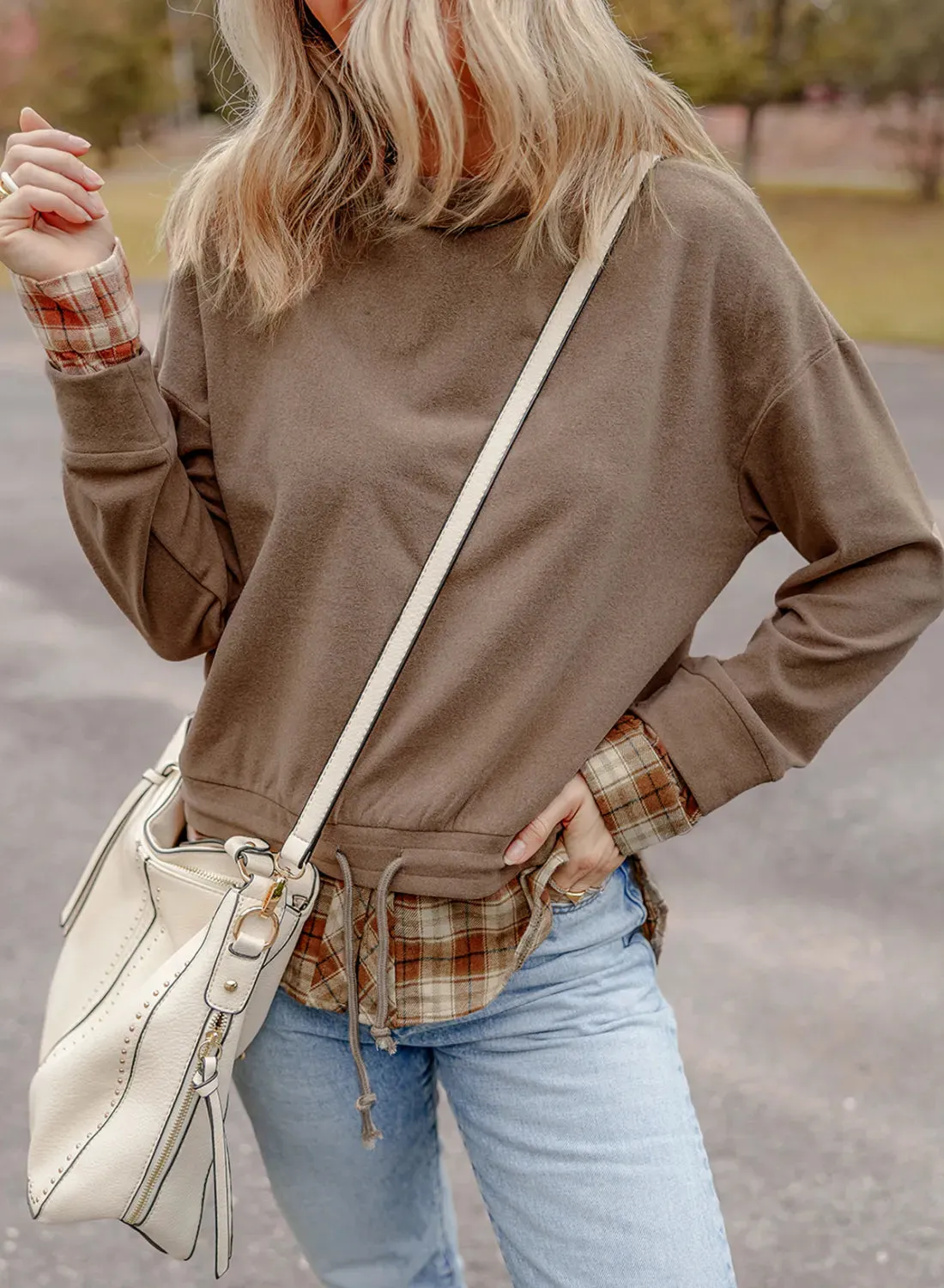 Drawstring Plaid Turtleneck Long Sleeve Top sold by Charming Charlie product image thumbnail 5